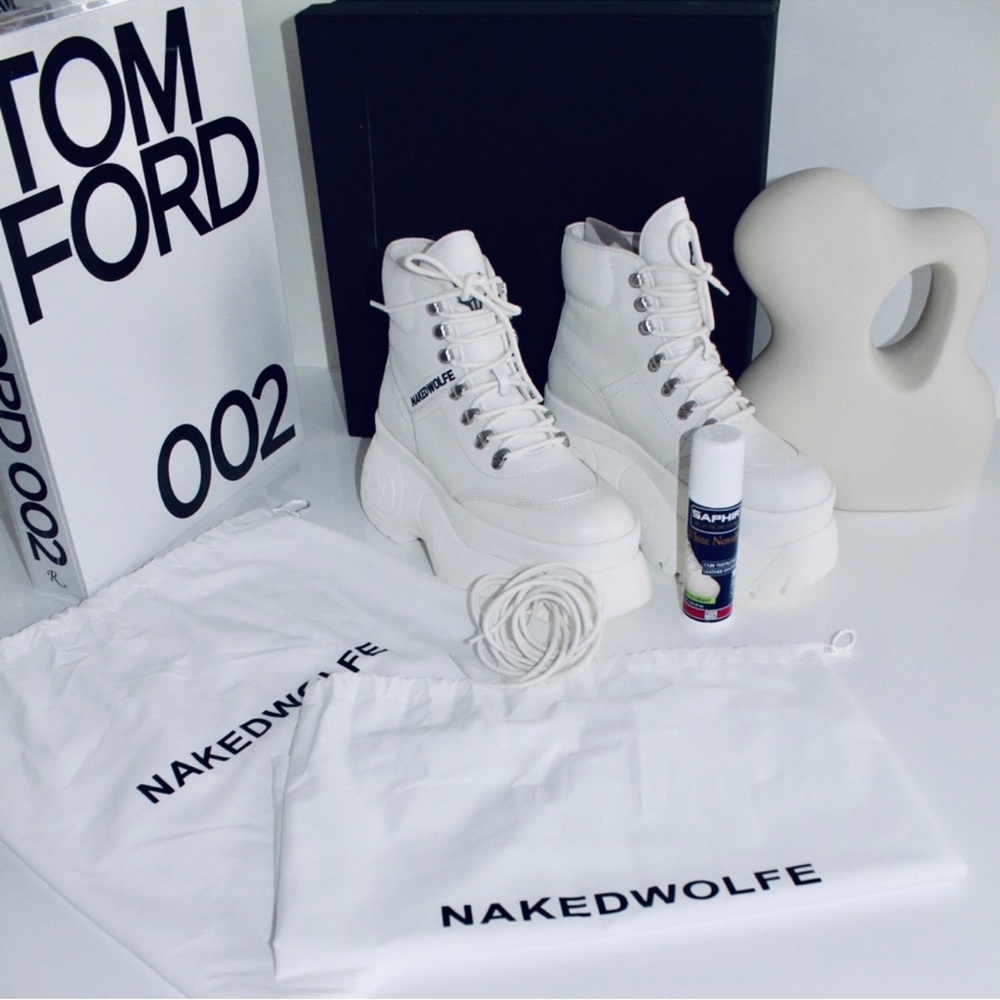 NAKED WOLFE Spike White Leather Boots - Picture 4 of 6